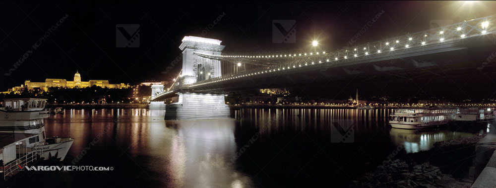 Night scennery on the Danube river under Chain bridge in Hungarian capitol Budapest by art photographer Boris Vargovic